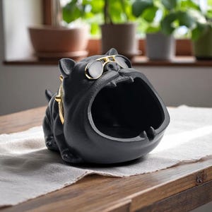 Cendrier en céramique Cool Dog - Bulldog amusant avec lunettes de soleil, cadeau de décoration d'extérieur coupe-vent | Décoration d'intérieur | Articles pour la maison | Décoration de bureau