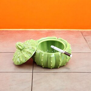 Posacenere In Ceramica A Forma Di Cactus - Con Coperchio Antivento, Per Interni Ed Esterni