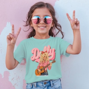 Classic Country Singer Guitar Illustration Youth Tee | Pink Retro Script, Guitar Graphic