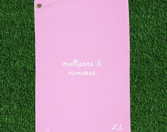 Mulligans & Mimosas Pink Damen Golf-Handtuch - Preppy Custom Damen Golf Accessoire