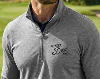 Bestickter Herren Golf Quarter Zip - Best Dad By Par - Golf Geschenk für Papa