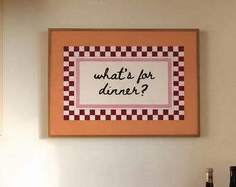 Whats For Dinner Retro Küchen Wall Art Print, Vintage Küchendekor mit kariertem Rand