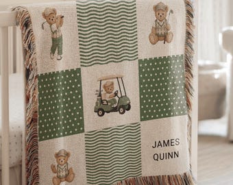 Personalisierte Teddybär Golf Babydecke, 100% Baumwolle Golf Kinderzimmer Decke