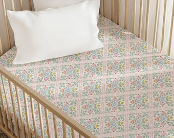 Vintage Blumen Bettlaken - Rosa & Grün Boho Baby Mädchen Kinderzimmer Dekor