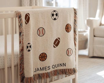 Personalisierte Sport-Babydecke, Kinderzimmerdecke, benutzerdefinierte Name Babydecke, Sport-Liebhaber-Babypartygeschenk