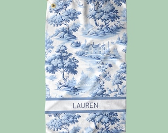 Chinoiserie Golf Towel - Custom French Toile de Jouy Personalized Gift for Women&#39;s Golf, Monogrammed Towel, Golf Accessories, Ladies Golf