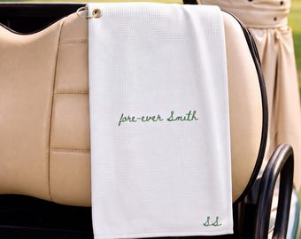 "Personalisiertes Braut-Frauen-Golf-Handtuch - ""Fore-ever"" Bachelorette Benutzerdefiniertes Damen-Golf-Accessoire."
