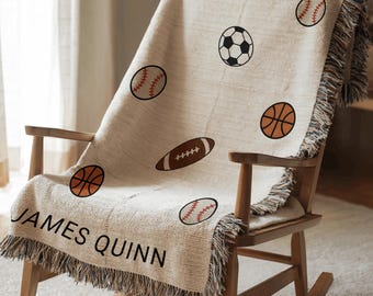 Personalisierte Sport-Babydecke, Kinderzimmerdecke aus 100% Baumwolle, Sport-Babypartygeschenk