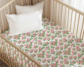 Vintage Blumen Bettdecke, Grün & Rosa Babybettwäsche, Baby Mädchen Kinderzimmer Dekor