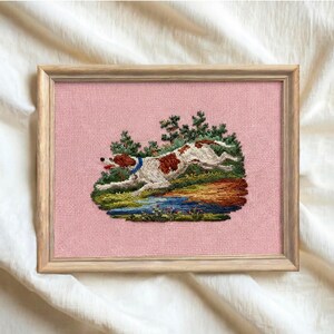 Vintage Hunting Dog Needlepoint Art - Pink Cottagecore Antique Country Print image 4