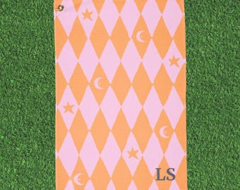 Pink und Orange Personalisiertes Damen Golf Handtuch - Buntes Adrettes Kundenspezifisches Damen Golf Zubehör