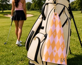 Pink und Orange Personalisiertes Damen Golf Handtuch - Buntes Adrettes Kundenspezifisches Damen Golf Zubehör