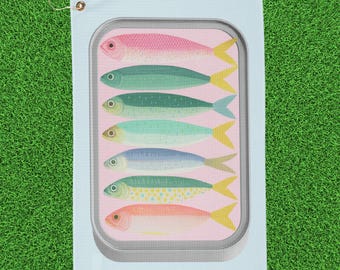 Sardinen Dose Golf Handtuch: Bunte Fische Damen Golf Accessoire