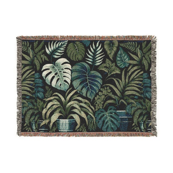 Indoor Plant Lover Blanket, Botanical Throw, Cozy Succulent Blanket, Nature Inspired Bedding, Greenery Lover Gift, Bedroom Decor Monstera