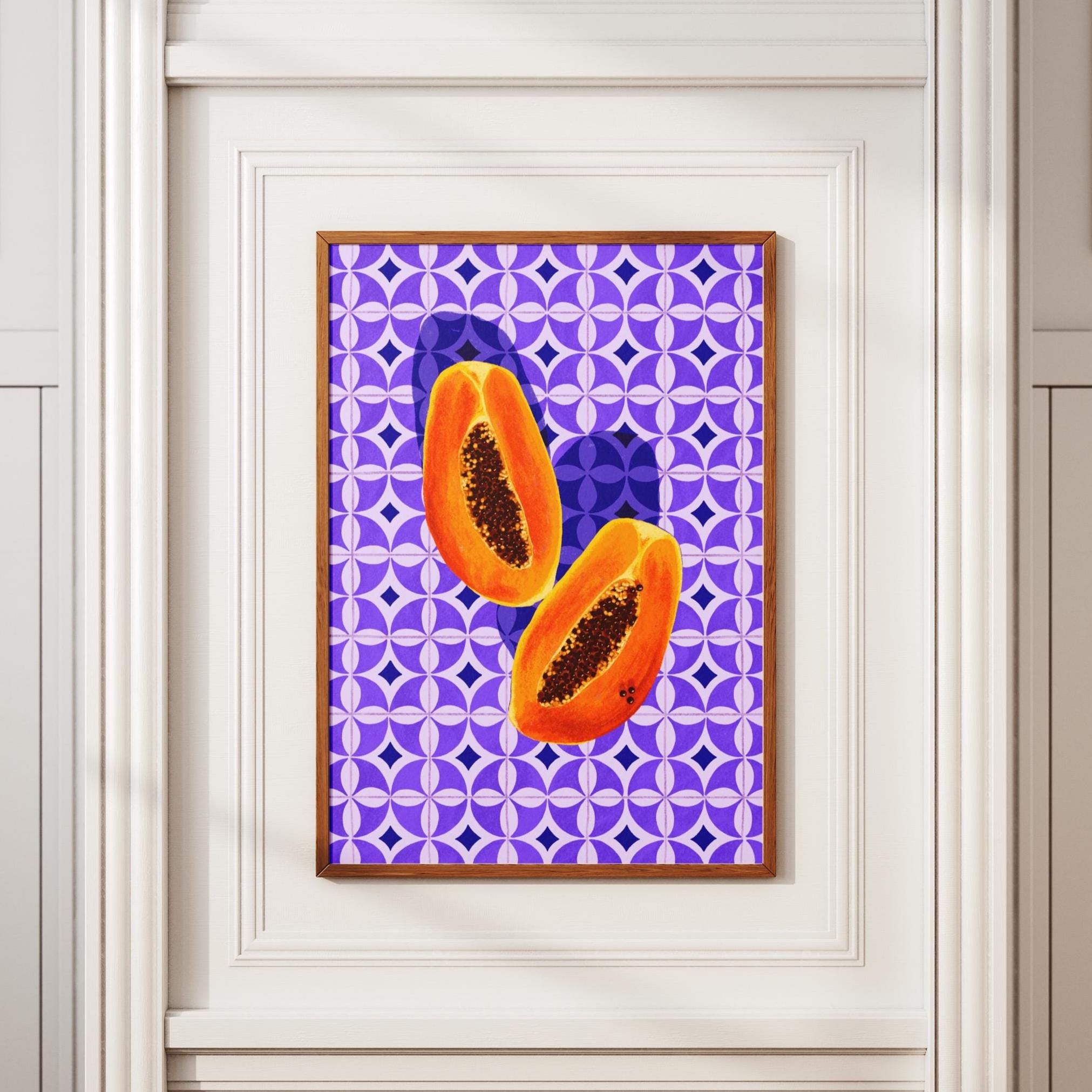 Papaya Digitale Wandkunst, Küchendruck, Lebensmittelkunst, Tropischer Druck, Eklektische Küche, Lebensmitteldruck, Vintage Kunstdruck, Dopamindekor