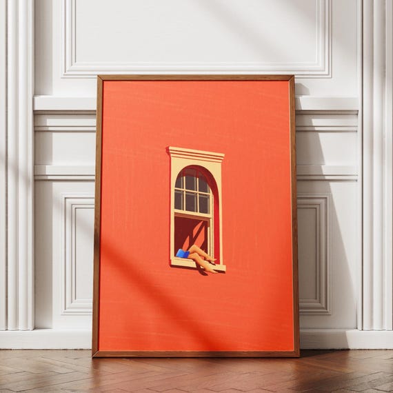 Sunny Reading Nook Orange Art Print: Bold Minimalist Dopamine Home Decor