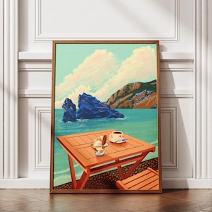 Affogato in Italy Art Print: Italian Dessert Poster, Summer Beach Vibe Dopamine Decor
