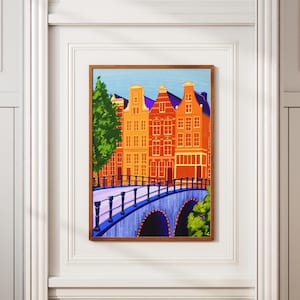 Amsterdam Travel Digital Wall Art, Dutch Architecture Poster, European Cityscape Art, Netherlands Architecture Print, Colorful artwork