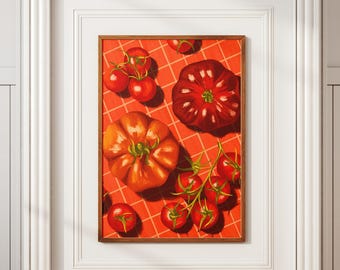 Tomate Digitale Wandkunst, Küchendruck, Lebensmittel Kunst, Mediterrane Druck, Eklektische Küche, Lebensmittel Druck, Vintage Kunstdruck, Dopamin Dekor