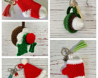 ALLEEN GEHAAKT PATROON Kleine kerstsleutelhanger Cuties