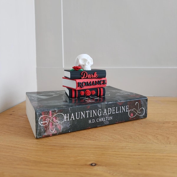Dark Romance Skull Ornament | Gothic Rose Book Stack | 3D Printed Shelf Decor | Bookish Gift