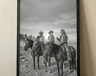 Cowgirls Coffee Horses Wall Art, Western Vintage Print, Farmhouse Ranch Decor, Sepia