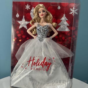holiday barbie silver dress Barbie Signature 2021 Holiday Barbie Doll (12-inch, Brunette Braids) i –  Square Imports main image 0