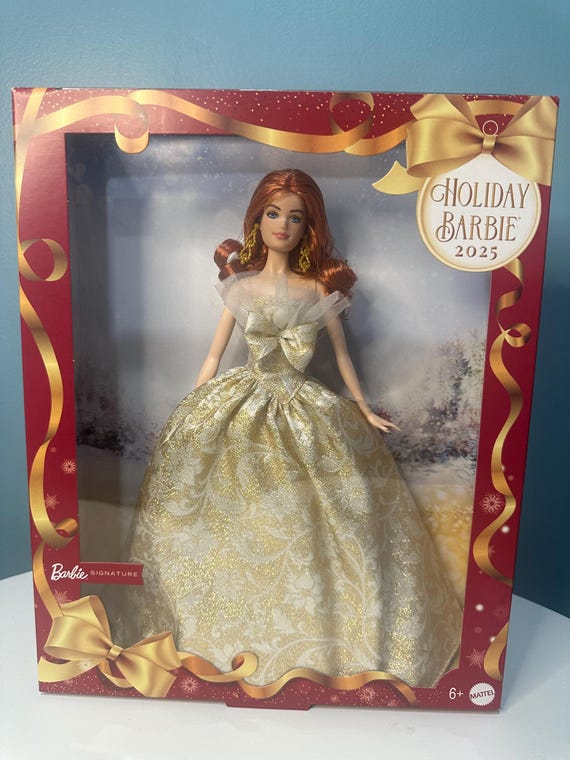 holiday barbie red and gold dress Barbie Signature Holiday Barbie 2025 Red Hair