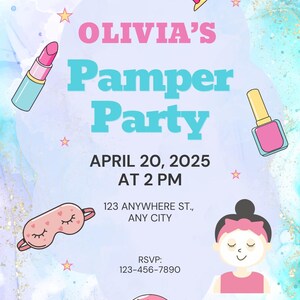 Editable Pamper Party Invitation for Girls | Spa Birthday Invite | Printable & Digital Download | Canva Template