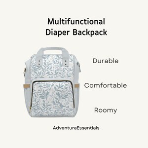 Mochila para fraldas botânica, elegante bolsa para bebê com estampa floral azul, vários bolsos e alças para carrinho de bebê, bolsa de viagem à prova d'água para mães e pais
