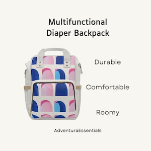 Mochila de fraldas em arco de acrílico moderna, bolsa de bebê abstrata e colorida com bolsos, mochila de mãe à prova d'água para viagens com estilo