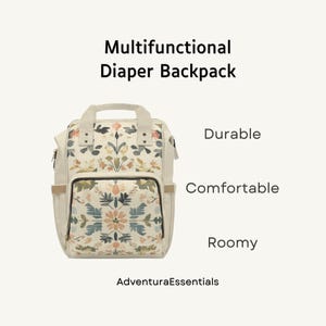 Boho Blumen Windel Rucksack, Vintage-inspirierte Baby Tasche mit Kinderwagen Gurten und Taschen, wasserdichte große Mama Tasche für den täglichen Gebrauch