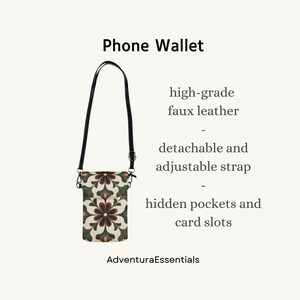 Grüne Handytasche mit Riemen, Vintage Geldbörse für Damen in Grün mit Blumenmuster, Faux Leder Geldbörse mit Kartenfächern