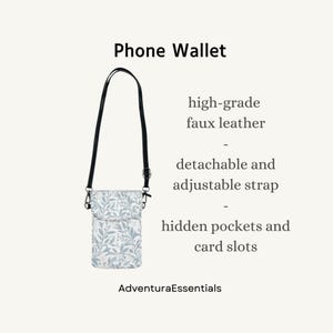 Cartera para teléfono azul con correa, bolso bandolera de piel sintética con estampado botánico, cartera para teléfono con estampado de enredaderas y ranuras para tarjetas para mujer