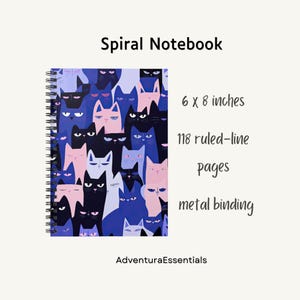 Aesthetic cat spiral notebook – cute kawaii cat journal, funny cat lover gift, lined writing notebook for school, work, or journaling