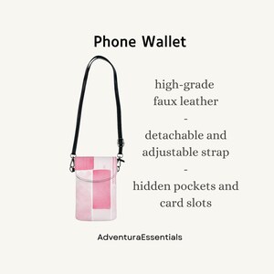 Cartera para teléfono rosa con correa, cartera cruzada de piel sintética para mujer, monedero para teléfono con estampado de parche abstracto y ranuras para tarjetas