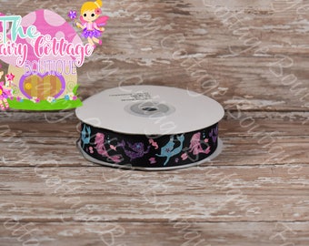 Mermaids on Black 7/8 inch Ribbon