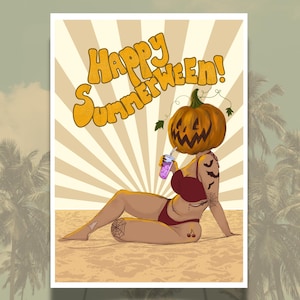 Spooky Babe Happy Summerween Kiss-Cut Stickers, Halloween Sticker Pack, Gothic Laptop Decals, Cute Water Bottle Labels, Creepy Planner