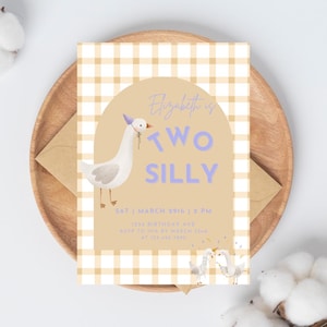 Two Silly Goose Birthday Invitation Template | Editable 2nd Birthday Plaid Printable Invite | Goose Second Birthday for Girl or Boy