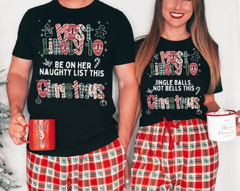 Funny Christmas Couple Pajamas – Raunchy Matching Holiday PJs, Rude Inappropriate Shirts, Vintage Naughty Christmas Sleepwear