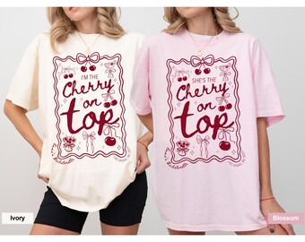 Personalized Cherry On Top Bachelorette Shirt, Retro Coquette Bridal Party Tee, Custom Bride Bridesmaid Bach Party Outfit, Bridal Shower Tee