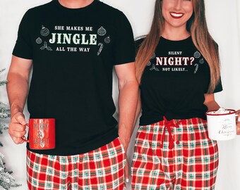 Funny Christmas Couple Pajamas – Raunchy Matching Holiday PJs, Rude Inappropriate Shirts, Vintage Naughty Christmas Sleepwear