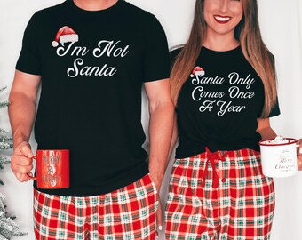 Funny Christmas Couple Pajamas – Raunchy Matching Holiday PJs, Rude Inappropriate Shirts, Vintage Naughty Christmas Sleepwear