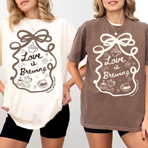 Love is Brewing Bachelorette Shirts, Custom Comfort Colors Espresso Martini Shirt, Coffee Themed Bachelorette Party Gift, Girls Trip T-shirt