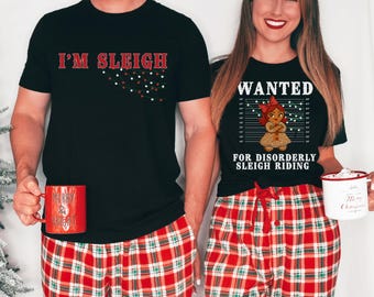 Funny Christmas Couple Pajamas – Raunchy Matching Holiday PJs, Rude Inappropriate Shirts, Vintage Naughty Christmas Sleepwear