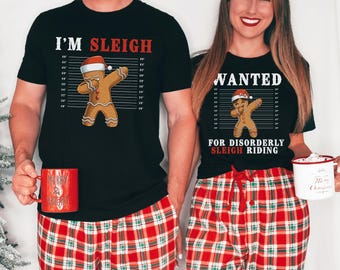 Funny Christmas Couple Pajamas – Raunchy Matching Holiday PJs, Rude Inappropriate Shirts, Vintage Naughty Christmas Sleepwear