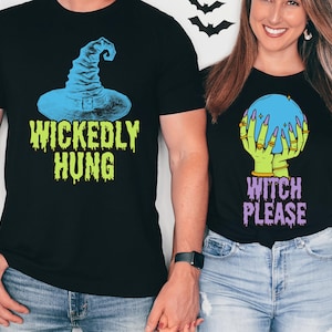 Funny Matching Couples Halloween Shirts, Adult Humor His and Hers Halloween Costume Tees, Funny Cute Spooky Season T-Shirts Halloween Party