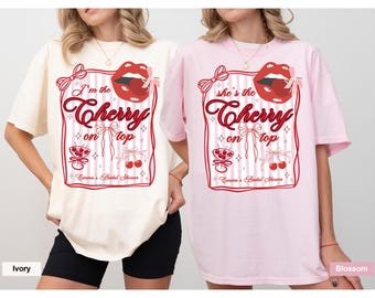 Personalized Cherry On Top Bachelorette Shirt, Retro Coquette Bridal Party Tee, Custom Bride Bridesmaid Bach Party Outfit, Bridal Shower Tee