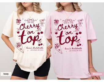 Personalized Cherry On Top Bachelorette Shirt, Retro Coquette Bridal Party Tee, Custom Bride Bridesmaid Bach Party Outfit, Bridal Shower Tee