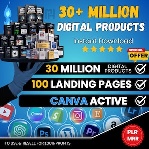 Pacchetto di oltre 30 milioni di prodotti digitali / Reddito passivo / PLR e MRR / + 100 landing page GRATUITE